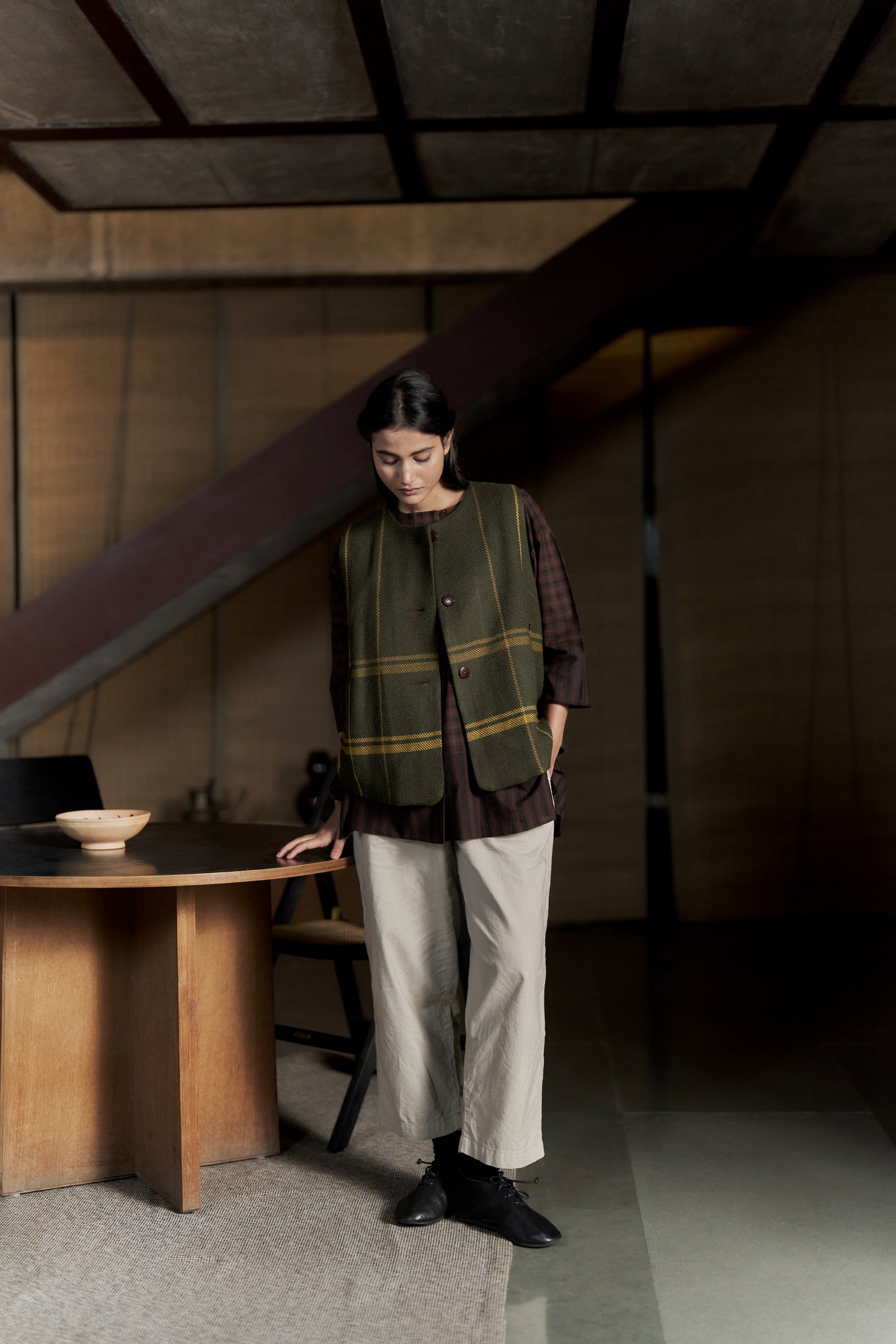 Khakhi Green Nehru jacket