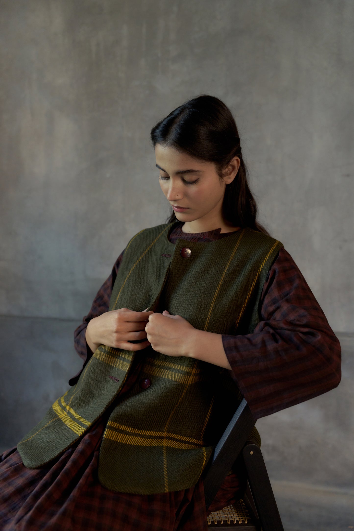 Khakhi Green Nehru jacket