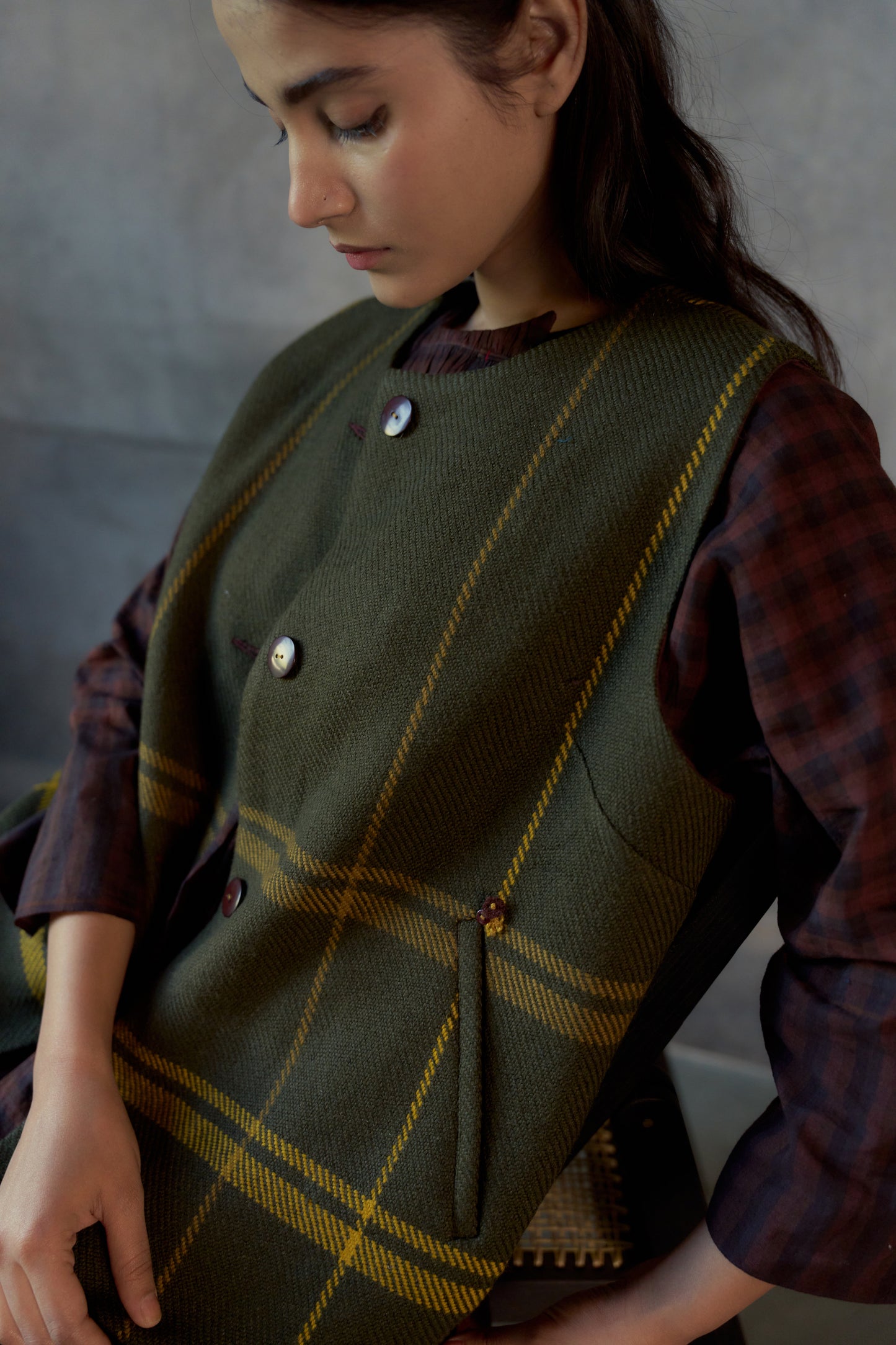 Khakhi Green Nehru jacket