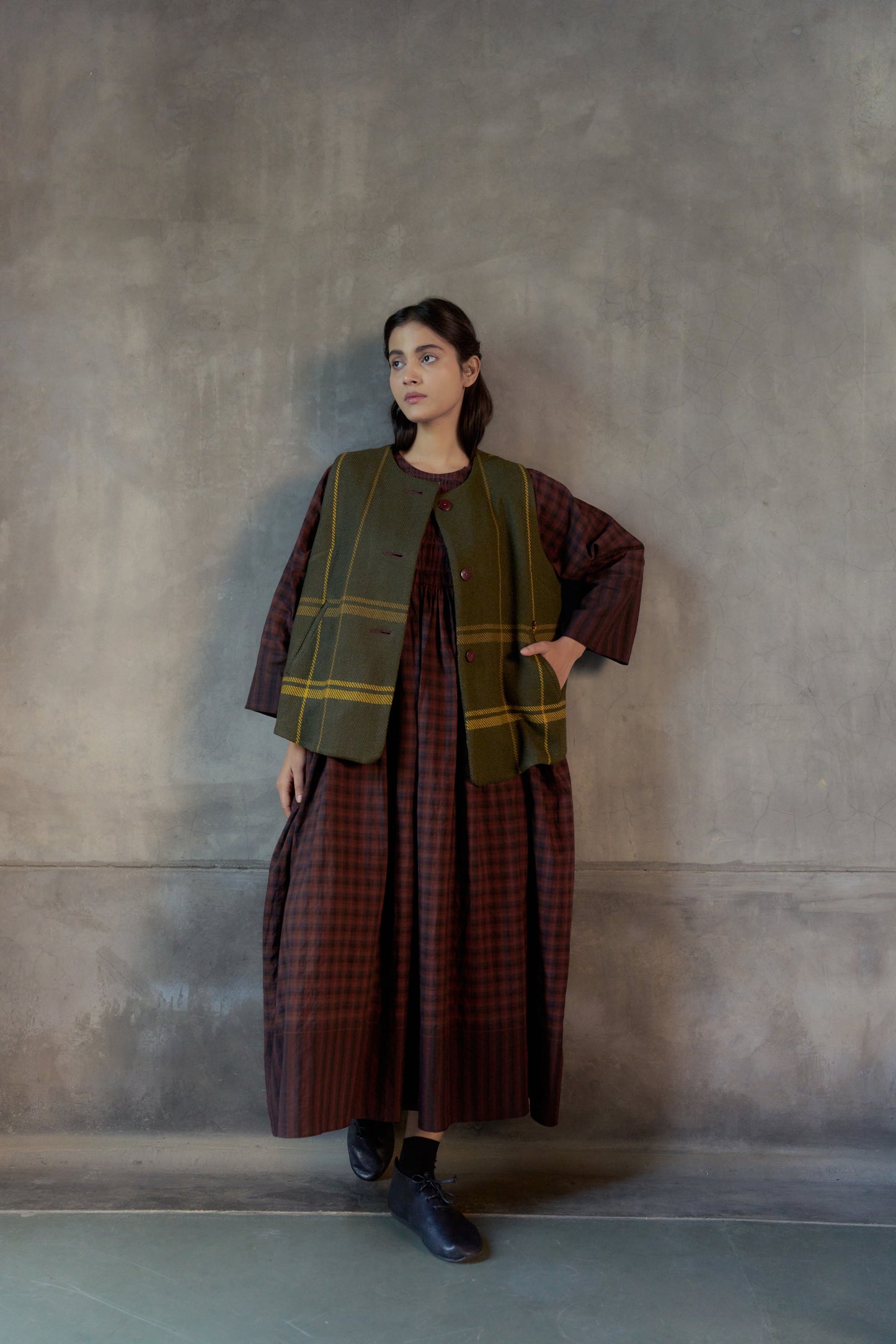 Khakhi Green Nehru jacket