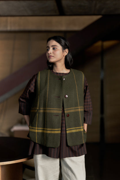 Khakhi Green Nehru jacket