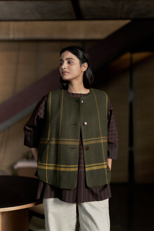 Khakhi Green Nehru jacket