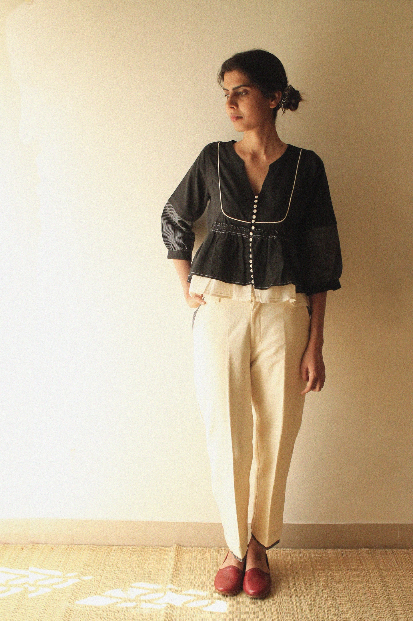 Asymmetric Buttoned Ruffle top